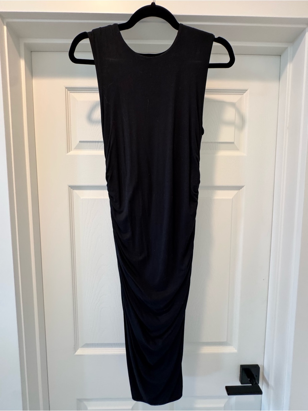 C. Wonder Black Sleeveless Ruched Midi Dress
